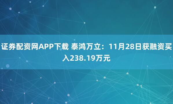 证券配资网APP下载 泰鸿万立：11月28日获融资买入238.19万元